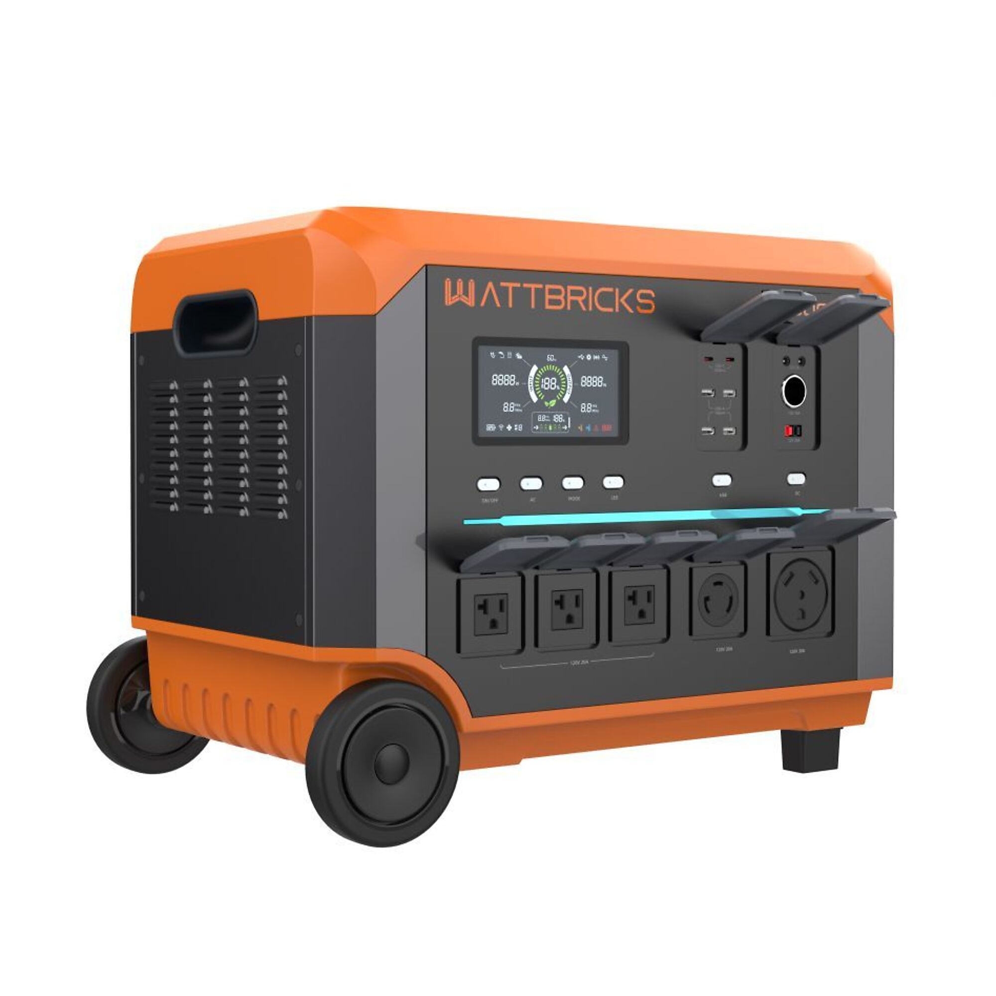 Akron, Wattbricks 7200w Peak Portable Solar Generator, Volts 110 Max. Amps 60 Running Watts 3600 W, Model# WF3600